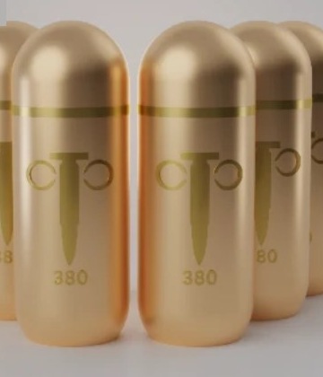 Two Golden Bullet 380 capsules side by side on a light background